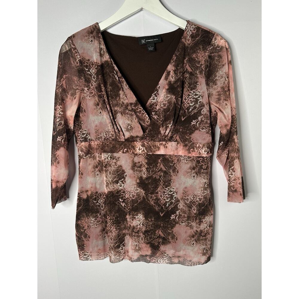 Vtg Y2K‎ INC Mesh Babydoll Top Sz L Brown Pink Fairy Grunge Whimsigoth